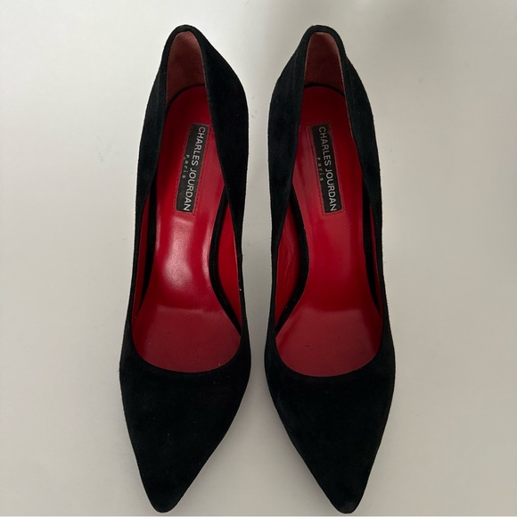 Charles Jourdan Black Suede Heels Pointed Toe Stiletto Heel - Picture 4 of 13